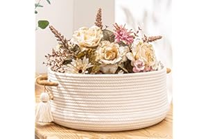 KAKAMAY Woven Baskets for Storage(16"x8"),Blanket Basket for Organizing Living Room,Cotton Rope Basket Woven Baby Laundry Hamper,Collapsible Laundry Room Organization,Clothes,Toy Chest(White)