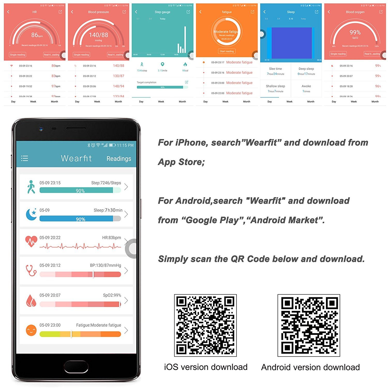 Fitness Tracker, AXESX Fitness Watch Waterproof Activity Tracker with Heart Rate Monitor, Bluetooth Pedometer, Sleep Monitor, Blood Pressure, Calories Counter, Call Remind for iOS & Android, Black