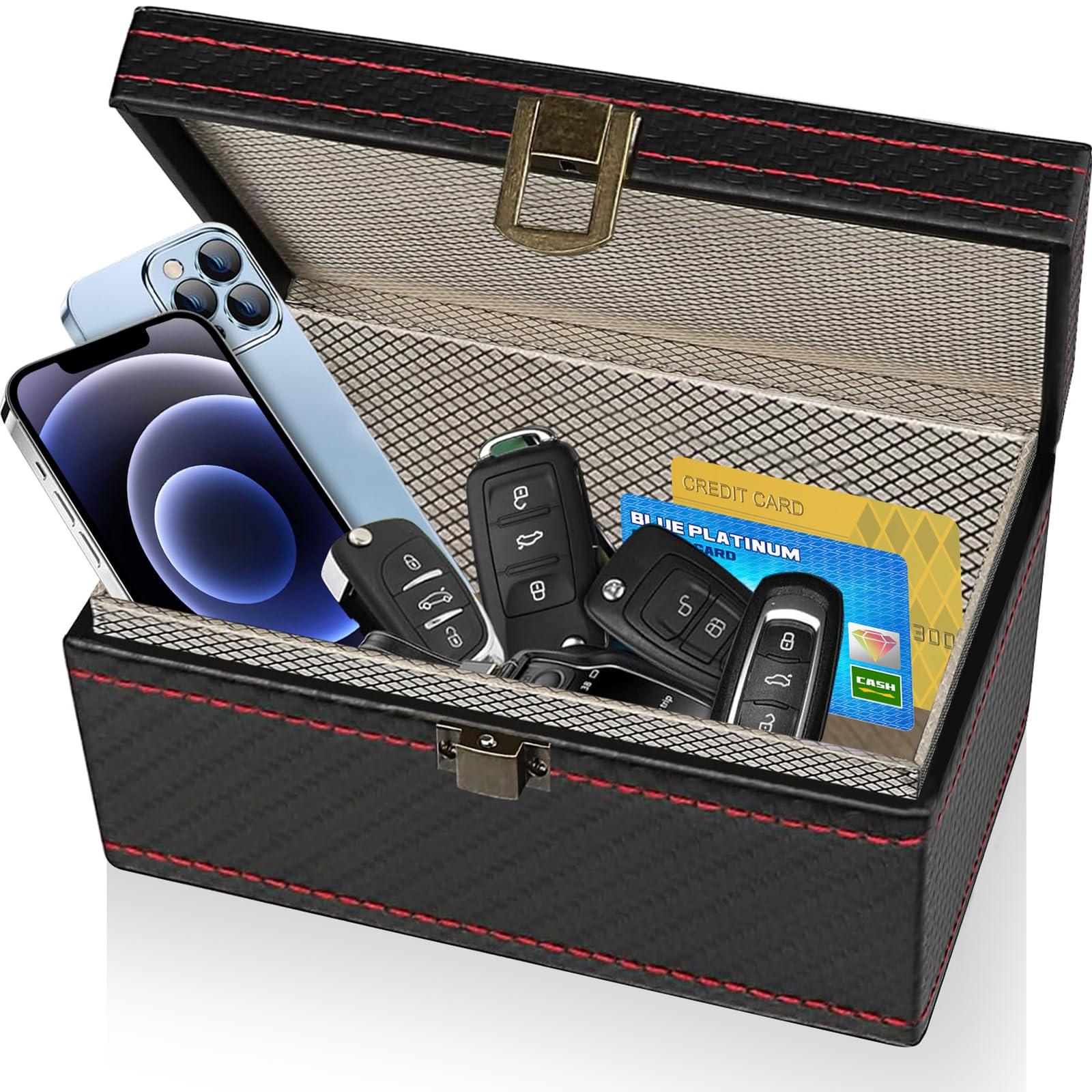 SunnyOcean Faraday Box for Car Keys, Keyless Car Key Signal Blocker Box, Large RFID Signal Blocking Box, Carbon Fiber Faraday Cage, Anti-Theft, Anti-Scanning, Anti-GPS Tracking, 6.69 x 4.84 x 3.74 in