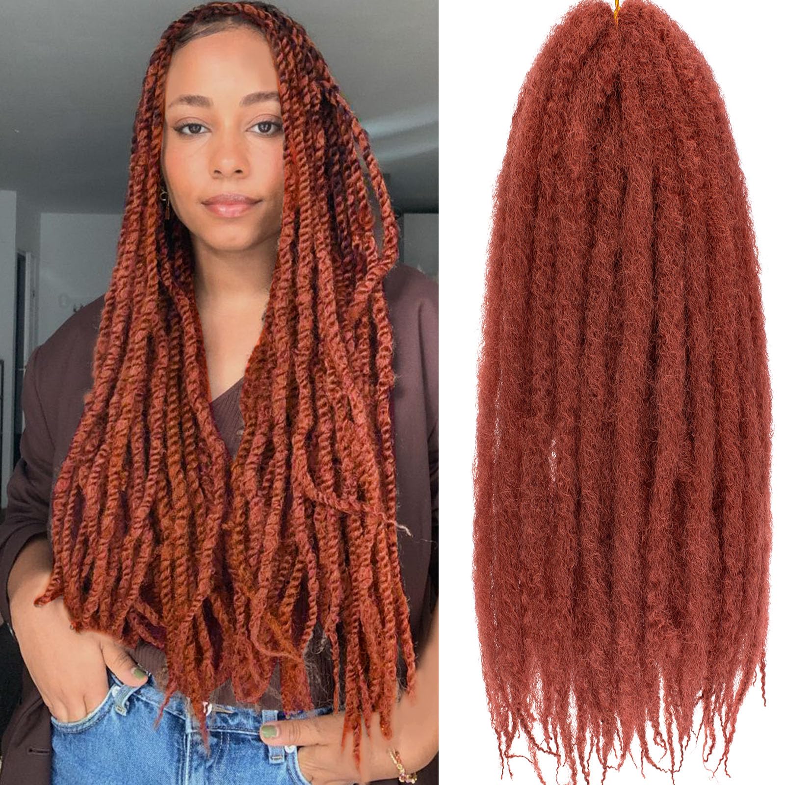 Samtress 24 Inch Marley Twist Braiding Hair 8 Packs Long Marley Twist Crochet Hair Copper Red Afro Kinky Curly Marley Hair For Faux Locs Crochet Braids Synthetic Braiding Hair Extensions (#350) — image 1