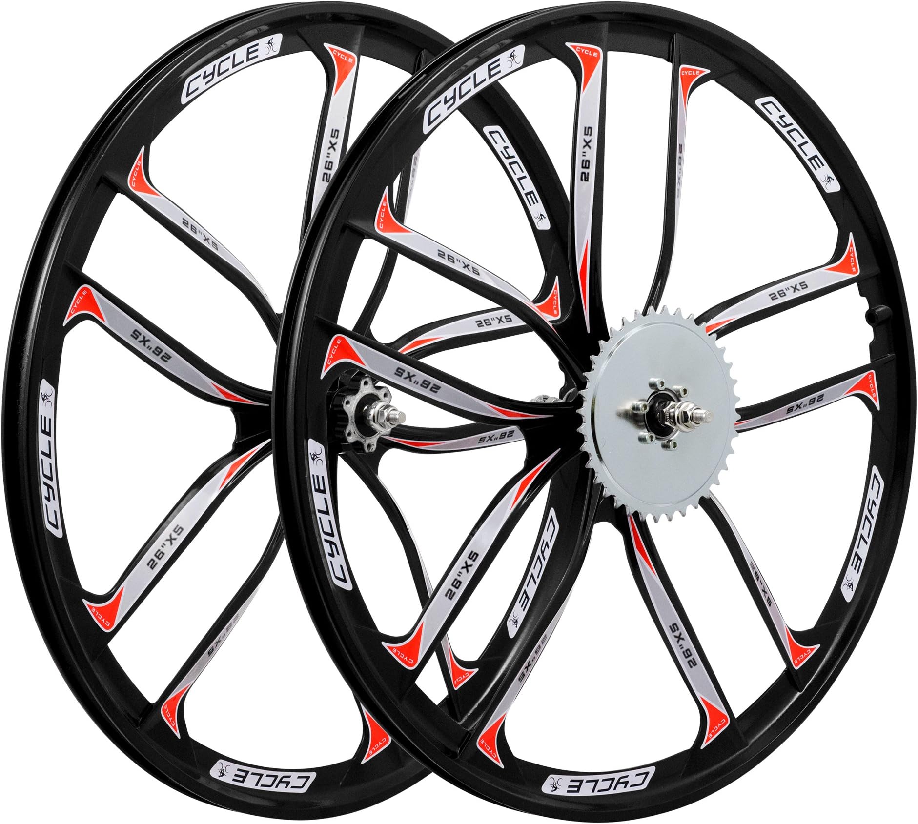 BBR Tuning 26 Inch Heavy Duty 10 Spoke Star Motorized Bike Disc Brake Mag Wheel Set for Beach Cruisers, MTB's, and Gas Powered Bicycles