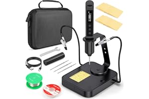 CRTSWEKER Soldering Iron Kit, Cordless Soldering Gun with 2 Helping Hands, 2s Fast Heating 356-896℉ OLED Solder Kit, Auto Sleep, Includes 360° Swivel Stand, C210 Tips, Wire, Wick, Sponges, Wrench, Black