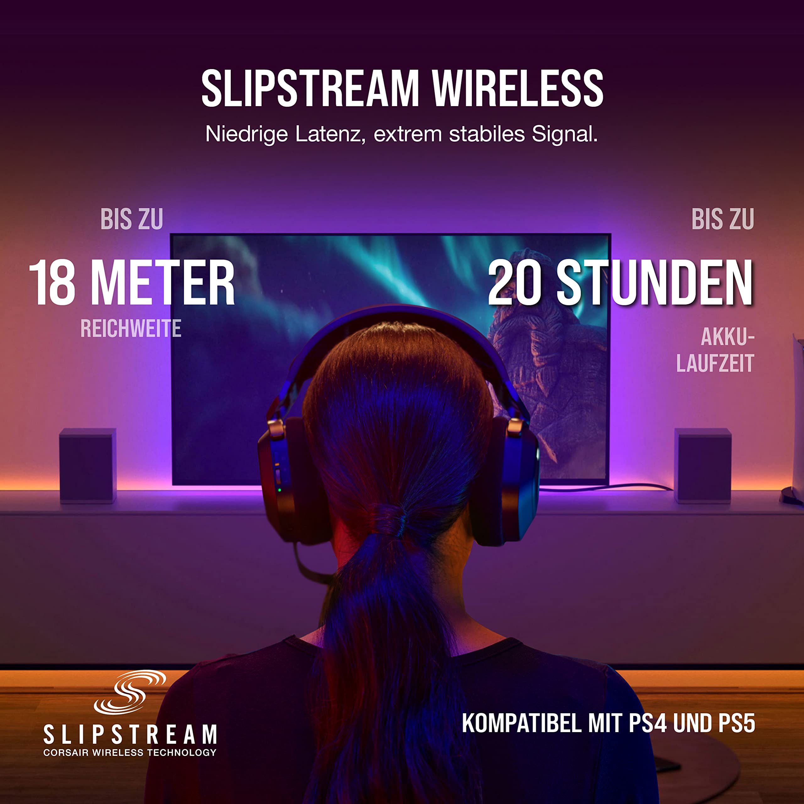 Corsair HS80 RGB Wireless Multiplattform-Gaming-Headset - Dolby Atmos - Omnidirektionales Mikrofon - iCUE-Kompatibel - PC, Mac, PS5, PS4 - Carbon 6