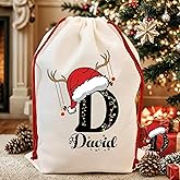 Personalized Christmas Santa Sack with Name & Initial, Custom Glitter Monogrammed Drawstring Bag, Custom Christmas Gift Bag for Boy & Girl, Customized Xmax Wrapping Gift Bags for Holiday Presents 3