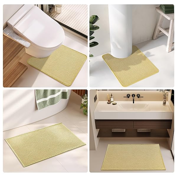 TYUU LARGE BATHROOM RUGS NON SLIP WASHABLE BATH RUGS SUPER ABSORBENT BATHROOM RUG THIN QUICK DRY LOW PILE BATH MATS, YELLOW 36″X48″