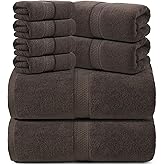 REDKISS Luxury 8 Piece Bath Towel Sets, 2 Bath Sheets (35x70 in), 2 Hand, 4 Washcloths, 100% Cotton Super Absorbent & Quick-Dry Shower Towel for Bathroom Spa Gym Hotel Yoga - Brown