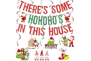 TEEPOLLY There's Some Ho Ho Hos in This House Banner Red Green Glitter Funny Christmas Banner Decorations, Christmas Holiday Party Banner for Xmas Holiday Office Fireplace Mantle Home Decor