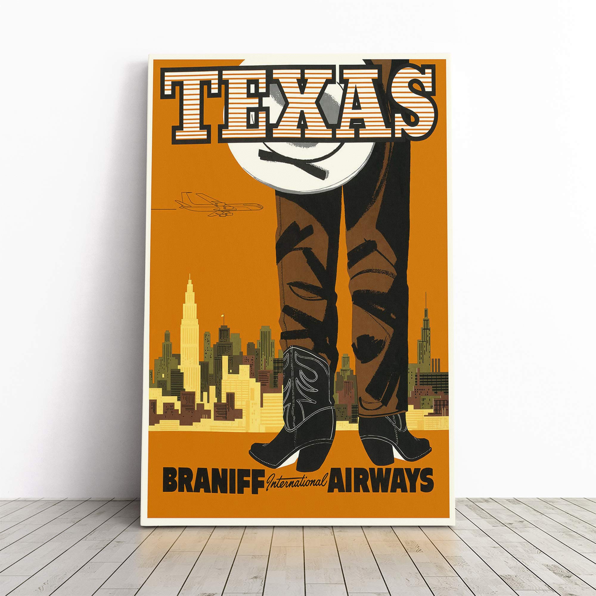 Travel Poster Texas Canvas Print | Gallery Wrapped 30mm Frame Wall Art | 20x14 inches | Ready to Hang | Retro Picture | Living Room Bedroom Lounge Office