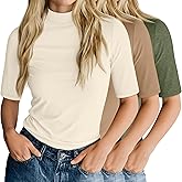 Ficerd 3 Pack Women's Mock Turtleneck T-Shirts 1/2 Half Sleeve Dressy Casual Tunic Tops Slim Fit Summer Basic Tee Shirts 2026