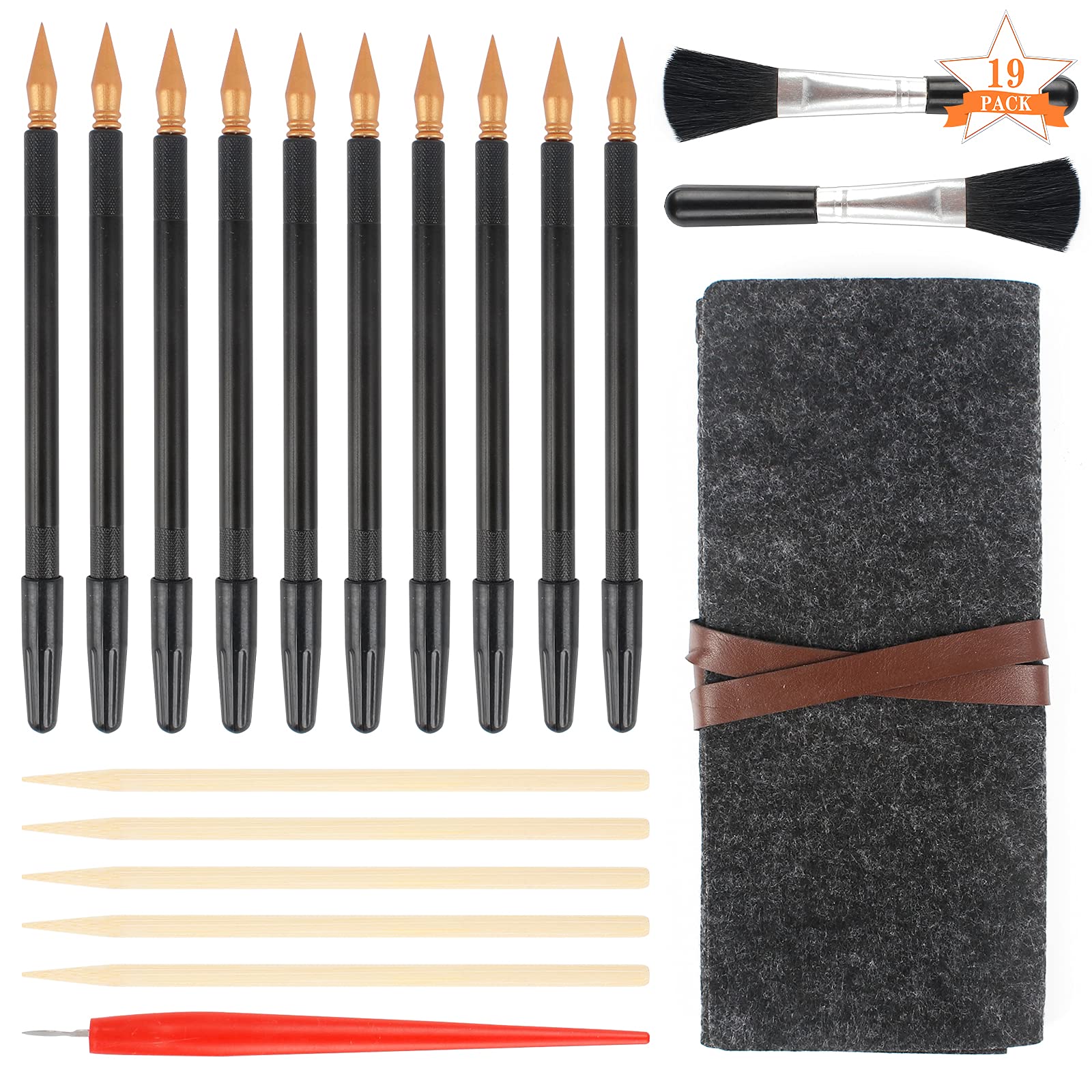19 Pieces Scratch Painting Art Tools, Black Scratch Drawing Pen with Wooden Stylus Sticks, Small Scraper, Brush, Tool Bag, Scratch Drawing Tool for Kids Adult Painting Paper