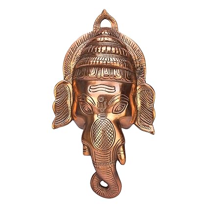 Kartique Ganesha Bhagwan Face Wall Hanging in Bronze Color for Home Entrance Decor Ganpati Idol Murti Ganesh Statue Decoration Gift Height 12 Inch
