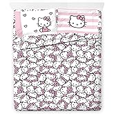 Jay Franco Sheet Set with Fitted, Flat Sheets & Pillow Cover - Ultra-Soft Bedding with Pillowcase for Room Decor, Multi - Hello Kitty, 4 Piece Queen