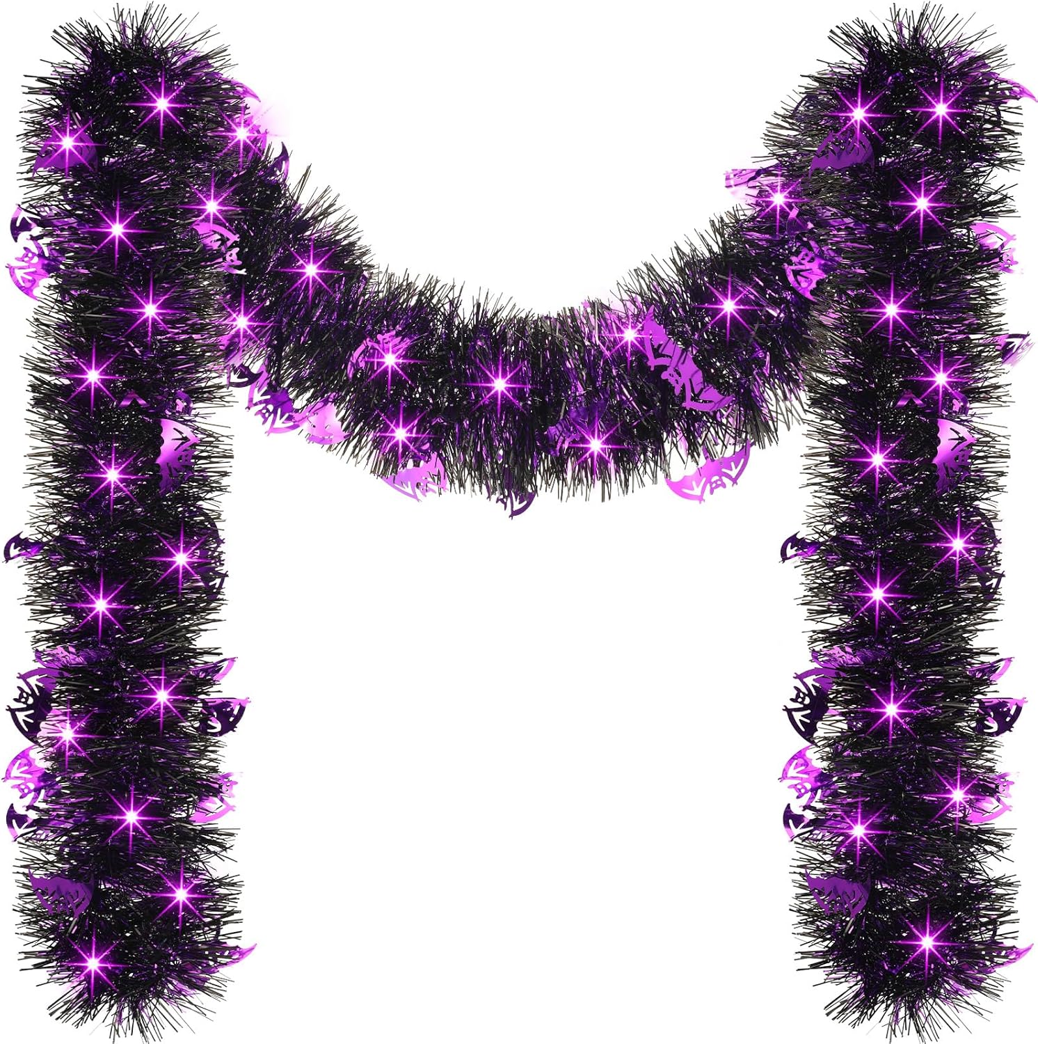 Wreaths, Garlands & Swags - 16.4 Feet Halloween Tinsel Shiny Metallic Garland with 50 LED String Light Hanging Glitter Tinsel Bat Lighted Twist Garland for Halloween Indoor Outdoor Tree Decorations Ornaments Party Supplies