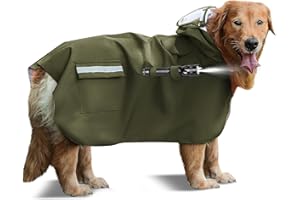 CRIDENG Dog Raincoats for Large Dogs Waterproof Dog Hoodies Adjustable Dog Rain Jacket Poncho Detachable with Hood Fixable Flashlight Design for Night Dog Walking Safety-Size L to 4XL- Army Green- XL
