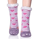 MQELONG Womens Super Soft Cute Cartoon Animal fuzzy Cozy Non-Slip Winter Slipper Socks