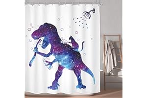 Homewelle Funny Dinosaur Shower Curtain Dino Cat Cartoon Animal Shadow Galaxy Starry Boys Kids Trex Raptor Silhouette 60Wx72H Inch Novelty Toddler Nursery Waterproof Polyester Fabric Bathroom Bathtub