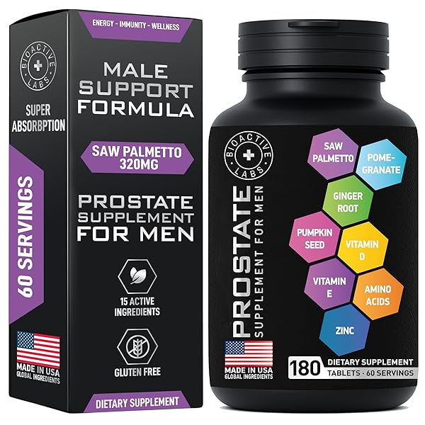 BIOACTIVE LABS PROSTATE HEALTH SUPPLEMENTS – SAW PALMETTO FOR MEN 320 MG, PUMPKIN SEED EXTRACT FOR MEN’S HEALTH – 180 PROSTATE SUPPLEMENT TABLETS, 60 SERVES