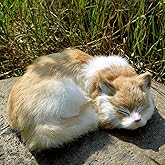 Realistic Orange Bicolor Sleeping Cat Figurine - Furry Kitten Statue, Lifelike Kitty Home &amp; Office Decor, Collectible Gift, Photo Prop