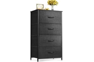 ODK Dresser for Bedroom with 4 Storage Drawers, Small Dresser Chest of Fabric Drawers with Sturdy Steel Frame, Wood Top, Black