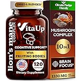 VitaUp Lions Mane Supplement Capsules - USA Made 10 in 1 Mushroom Supplement - Mushroom Complex with Lions Mane, Cordyceps, Turkey Tail, Reishi, Shiitake for Cognitive & Immune Support - 120 Count
