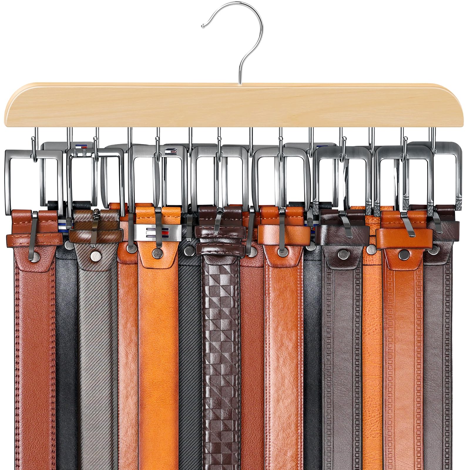 Photo 1 of Belt Hanger for Closet Max 42 Belts, Sturdy Wood Belts Rack Closet Accessories with 14 Hooks Belt Organizer for Men Organizers and Storage -Wood 1 Pack