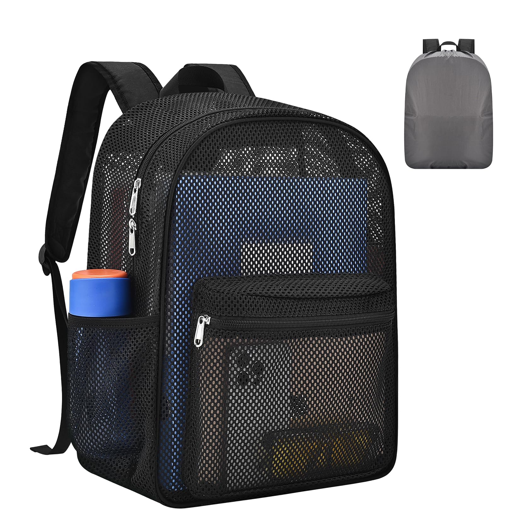 USPECLARE Heavy Mesh Backpack with Rain Cover,See Through Mesh Backpack for School,Beach,Gym,Swimming Equipment,Outdoor Sports