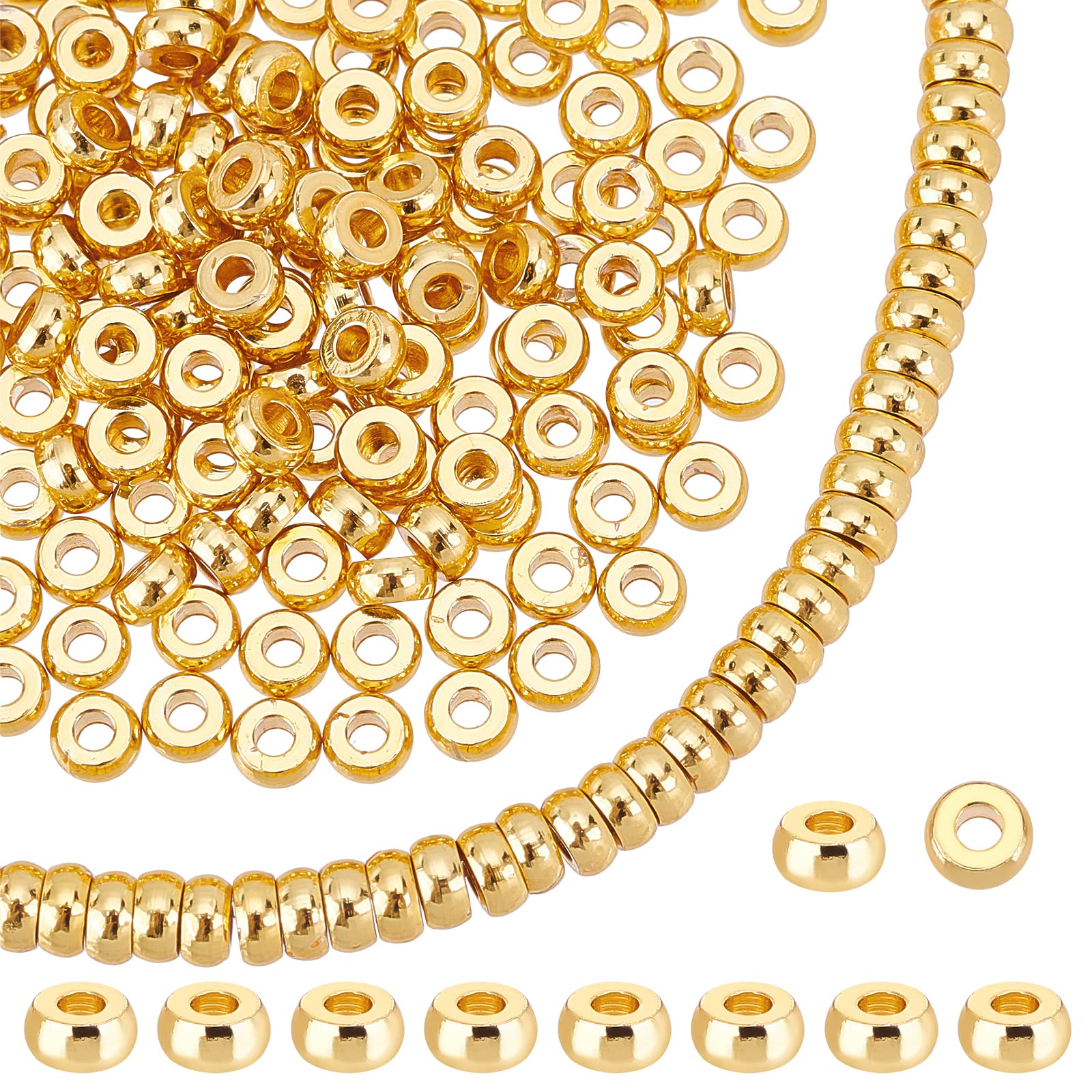 PH PandaHall 240pcs 18K Gold Plated Disc Beads, 4mm Flat Round Beads Heishi Rondelle Bead Metal Spacer Bead for Summer Stackable Necklace Bracelet Jewellery Making DIY Summer Craft