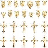 60Pcs/30Sets Rosary Making Kits Supplies Religion Cross and Center Medal Charms Jesus Crucifix Oval Alloy Pendant for Diy Prayer Necklace Catholic Jewelry