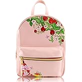 Fast Forward Strawberry Shortcake Unisex 10" H x 8" W x 0.75" D Mini Daypack Backpack, Cute PU Leather Strawberry Shortcake Bookbag & Purse, Officially Licensed, Adjustable Straps