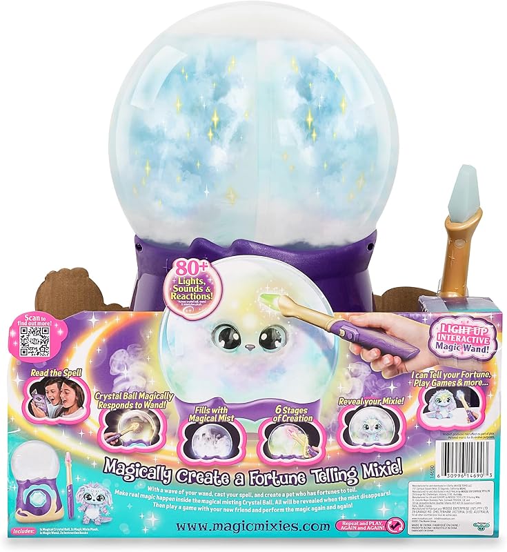 My Crystal Ball Blue, Juguete Interactivo de Magia, Bola de Cristal mágica con Luces, Efectos y Sonidos, y un muñeco de Peluche Suave para cuidar, con Accesorios, Famosa (MGX06000)