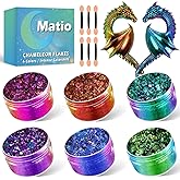 Matio Chameleon Flakes, 6 Colors Intense Color Shift Foil Flakes for Resin Supplies, Metallic Mirror Effect Chrome Powder for Halloween Dragon Resin Mold,Christmas Nail Art,Tumblers,Paint, Soap Making