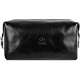 Time Resistance Leather Toiletry Bag Cosmetic Case Italian Classy Dopp Kit
