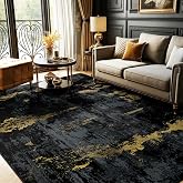 RELEANY Washable 8'x10' Abstract Area Rug for Living Room Black Gold | Carpet for Bedroom, Kitchen, Office, Hallway and Entryway, Printed Pattern, Non‑Slip, Soft, Stain‑Resistant, Easy to Clean