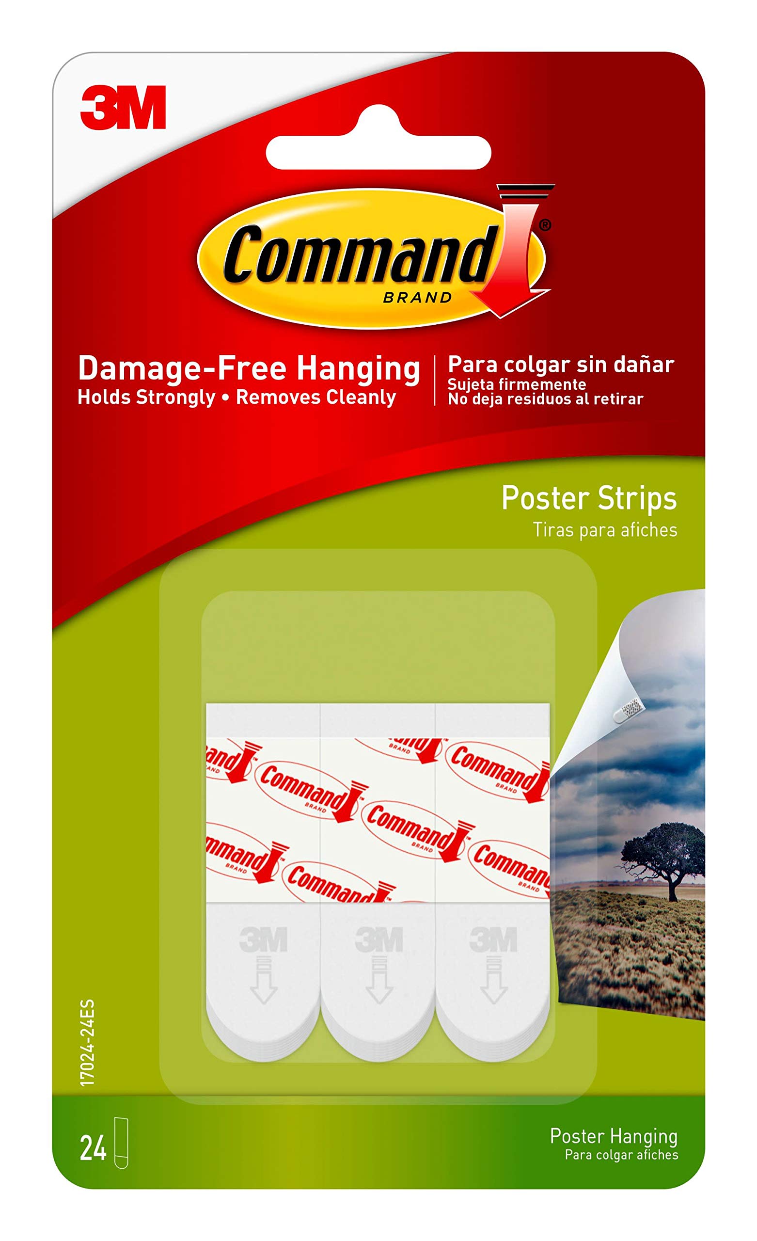 Command Poster Hanging Strips, Small, White, 24-Strips (17024-24ES)