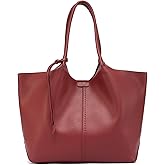 NEWBELLA Women's Vegan Leather Tote Bag, Large Capacity Bag, Vintage Hobo Shoulder Purse with Top Handle for Daily & Work (Burgundy)