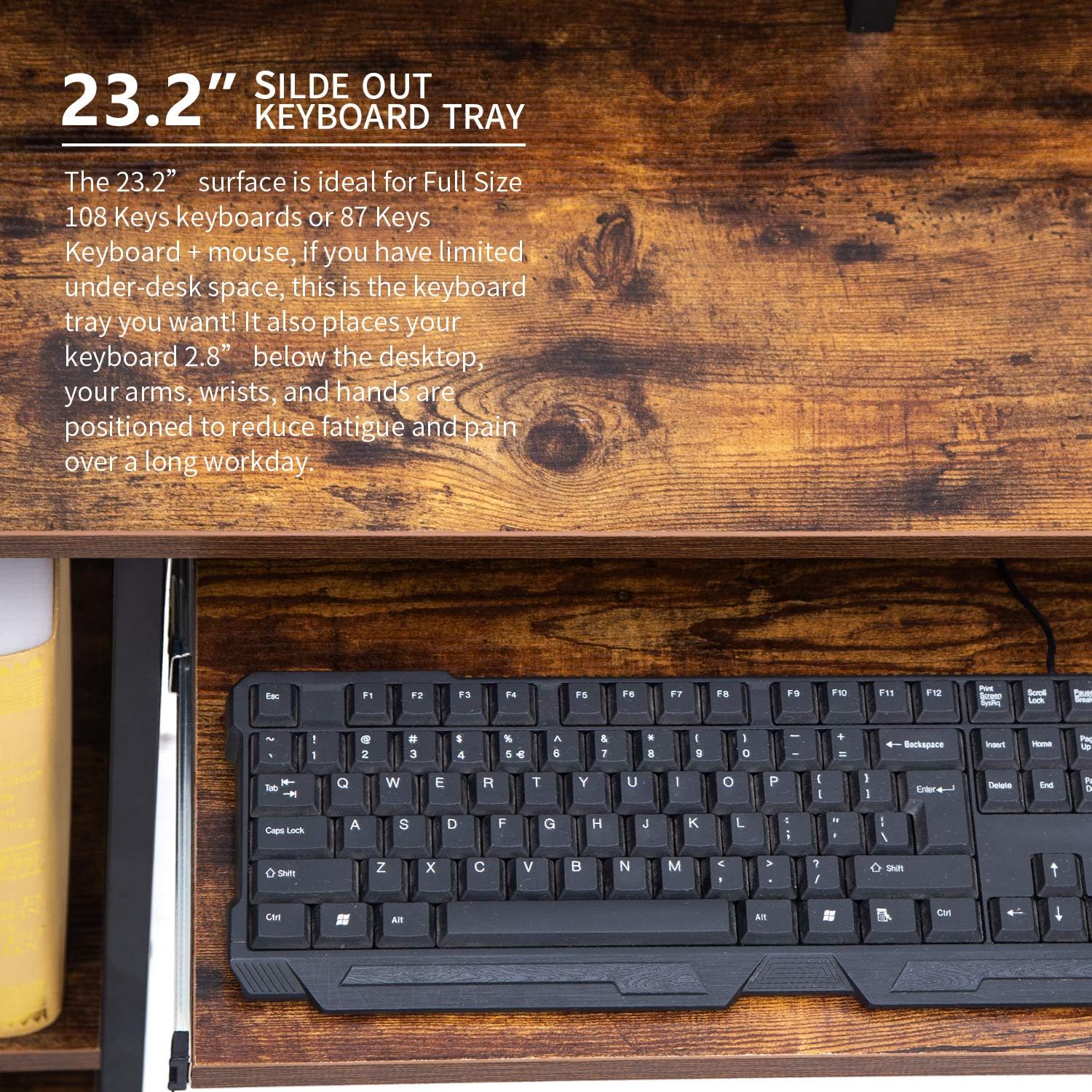 TOPSKY Computer Desk with Storage Shelves/Keyboard Tray/Monitor Stand Study Table for Home Office (Industrial/Rustic Brown): Furniture & Decor