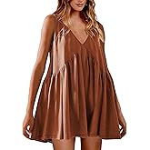 Prliuosu Womens Babydoll Dress Summer Sleeveless Mini Dress Casual Loose V Neck Swing Flowy Beach Sundresses with Pockets
