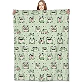 VODRM Cute Cartoon Frog Blanket Adorable Fun Green Throw Blankets,Birthday Gifts for Kids & Animal Lovers,Lightweight Soft Fleece for Sofa Couch Bed Room Travel Decor 50x60in