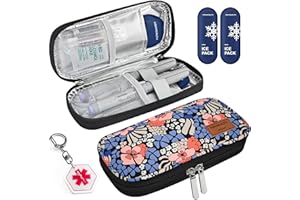KEKHEALTH Insulin Pen Cooler Travel Case with Medical Alert,Portable Diabetic Organizer Insulated Medication Cooler Travel Bag with 2 Reusable Ice Pack Easy to TSA Approved(Floral)