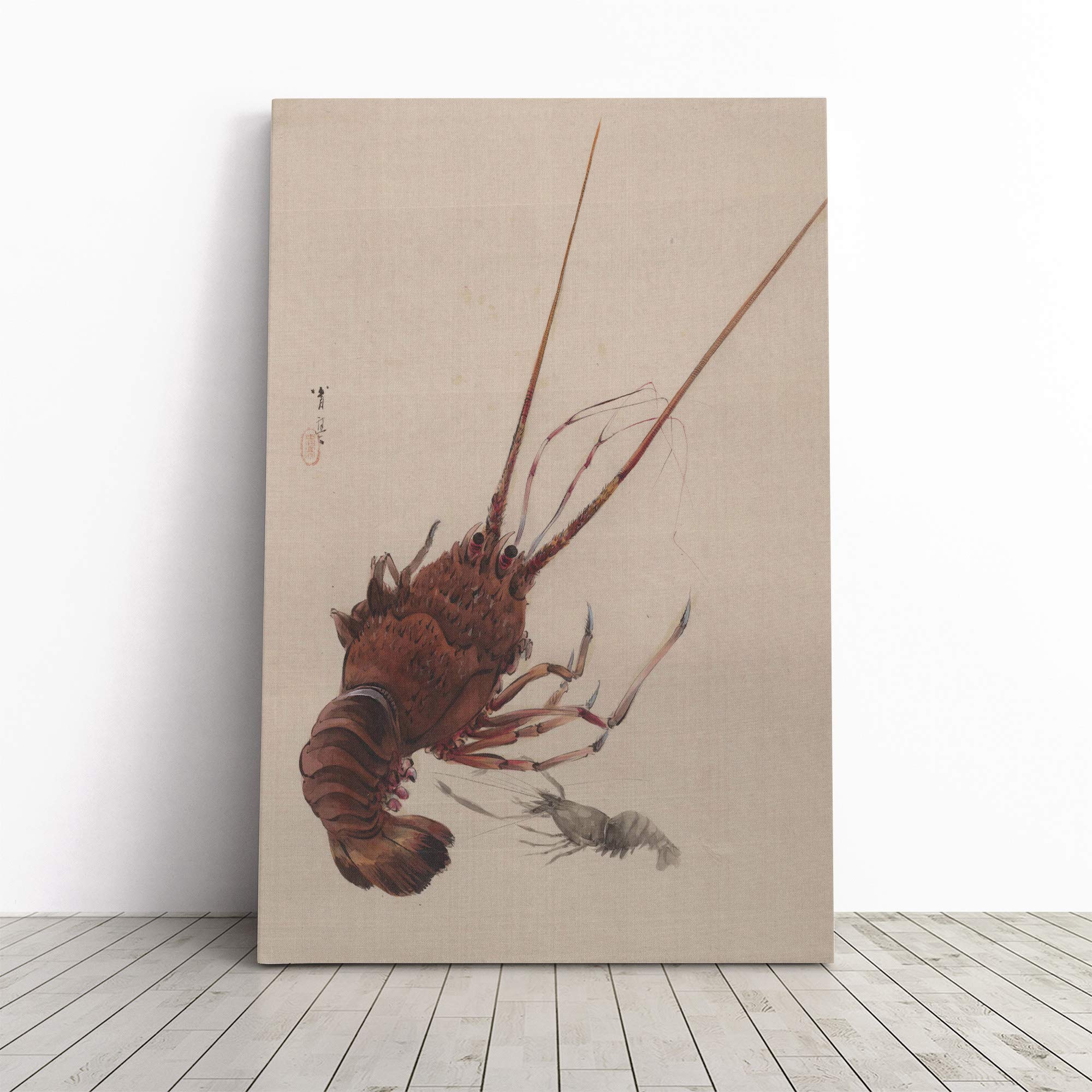 Watanabe Shotei Oriental Japanese Crayfish Canvas Print | Gallery Wrapped 30mm Frame Wall Art | 20x14 inches | Ready to Hang | Asian Picture | Living Room Bedroom Lounge Office
