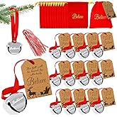 Christmas Believe Bell Ornaments, Polar Express Bell, Silver Sleigh Bell, Christmas Tree Bell Decoration Holiday Treat Gifts for Kids & Adults