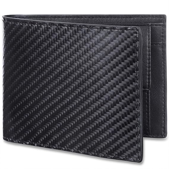 Carbon Fibre Wallet, WinCret Trifold RFID Blocking Leather Wallet for