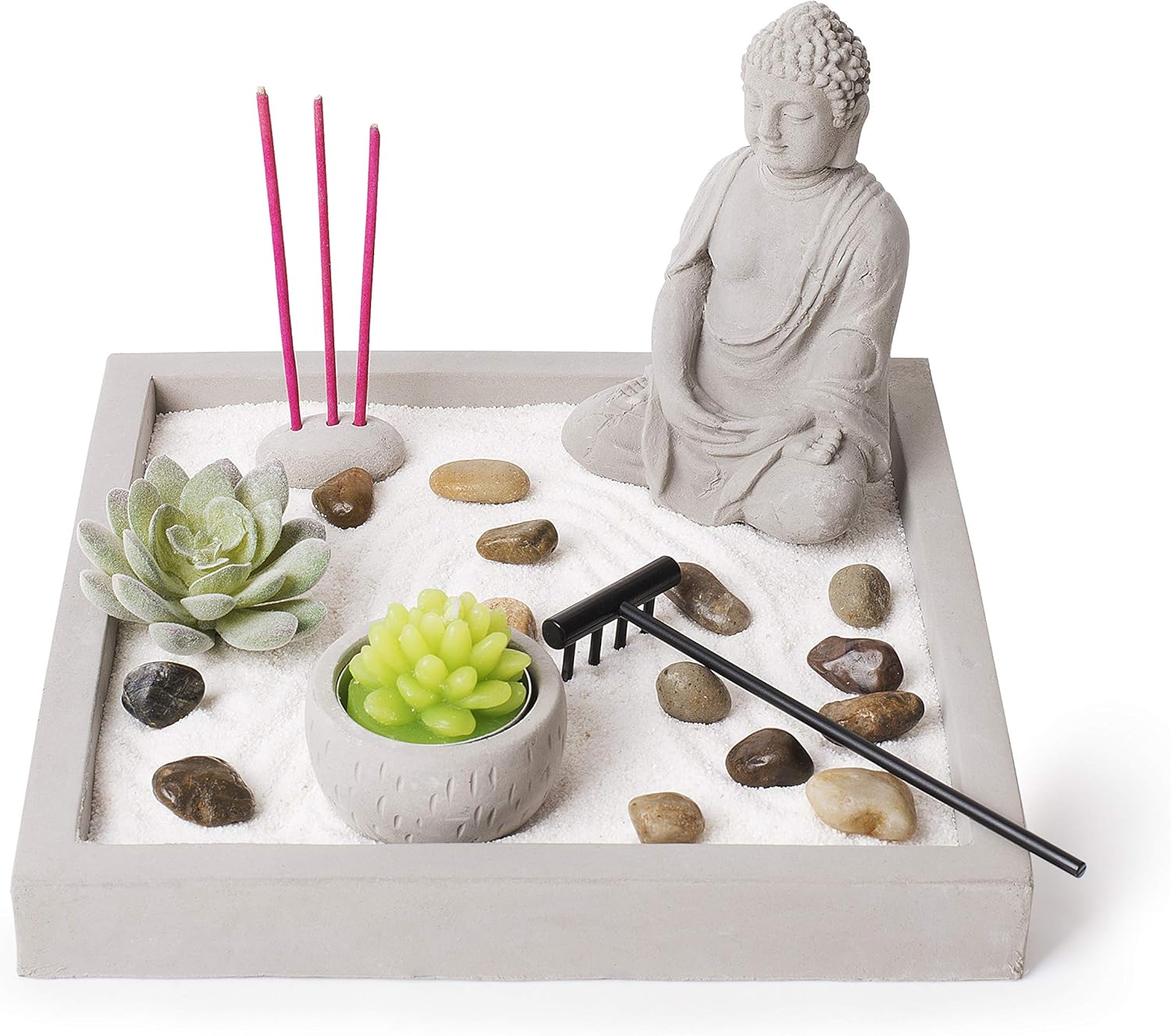 Amazon Com Cement Zen Garden All In One Miniature Rustic Garden Artificial Sculpture Made From Resin And Concrete Mini Set With Rocks Sand Candle And Incense Holder Brilliant Home Or Office