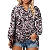 Plus-Size-Tops for Women Dressy Puff Lantern Long Sleeve Shirts Cute Notch V Neck Casual Tunic Blouses XL-5XL