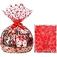Zonon 20 Pcs Valentine Cellophane Bags 35 x 23 In Valentine Basket Bags Heart Printed Cellophane Wrap red Basket Bags Large Cellophane Bags for Baskets, Weddings