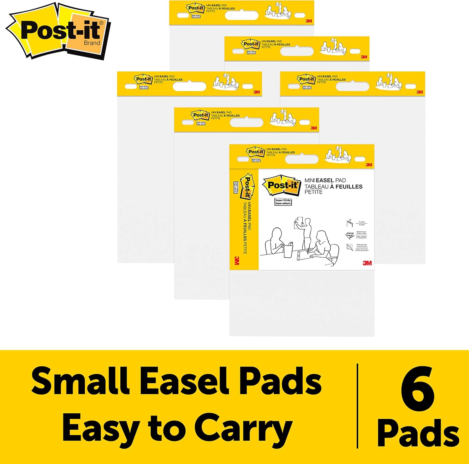 Post-it Super Sticky Mini Easel Pad, 15 x 18 inches, 20 sheets/pad, 6 pads, White Drawing Pad and Self Stick Flip Chart Paper (577SS-6) : Office Products