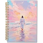 fZSZSD Pink Christian Jesus Spiral Notebook 5.5x8.3, Jesus Walking on Water Bible Journal, Prayer Scripture Journal for Writing, Bible Verse Notebook for Note Taking, Christian Gifts for Women