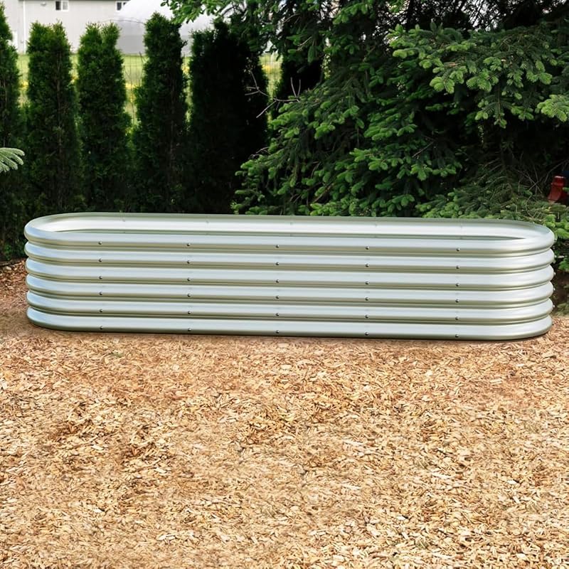 Hochbeet aus Metall 240x60x43 cm - Modulares 9-in-1 Hochbeete-Kit - Rostfreie Hochbeete für Garten aus Premium Zn-Al-Mg Stahl - Min. 20 Jahre Lebensdauer - 43 cm Hoch Gemüsebeet, Silber