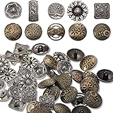 Syhood 80 Pcs Metal Buttons Mixed Vintage Style Buttons Antique Silver and Bronze Color Flower Round Button for Crafts Sewing DIY Decorations