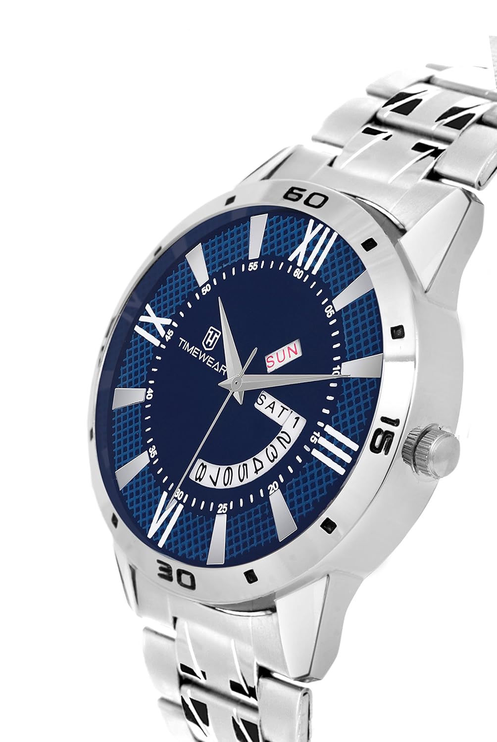 timewear analog blue dial day and date watch for men